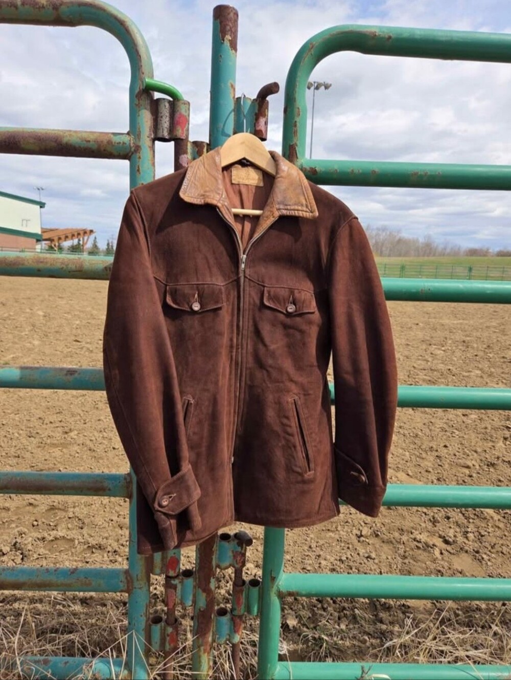 Vintage Men's Suede + Leather Brown zip front jacket